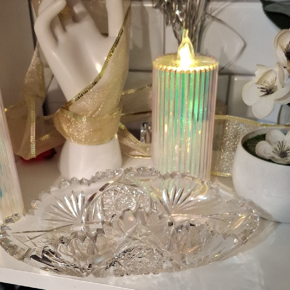 Vintage American Brilliance Clear Lead Crystal Relish Dish 8x3.5